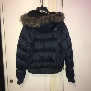 NORTH FACE BLUE WINTER COAT FUR RIM